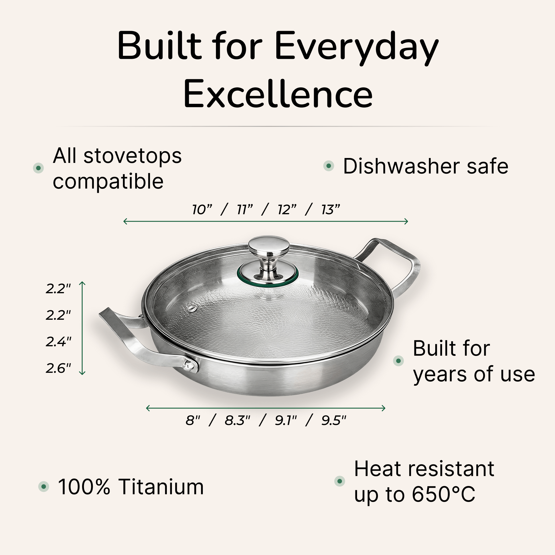 Titanium Hammered Frying Pan 2 Handles
